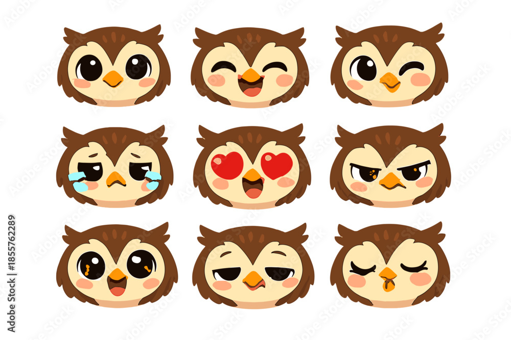 Fototapeta premium Cute Owl Emoticons