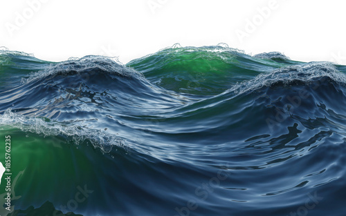 Rough deep sea waves in vibrant blue and green colors isolated on white background isolated on transparent background