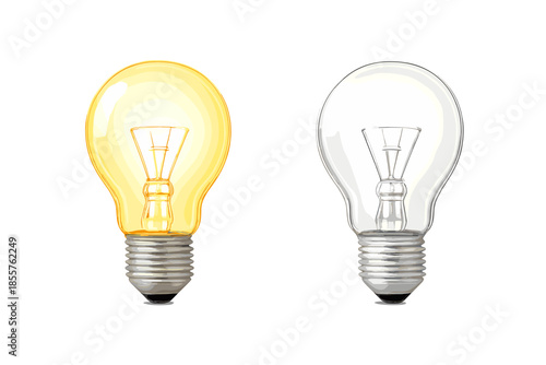 Glowing light bulb next to an unlit one