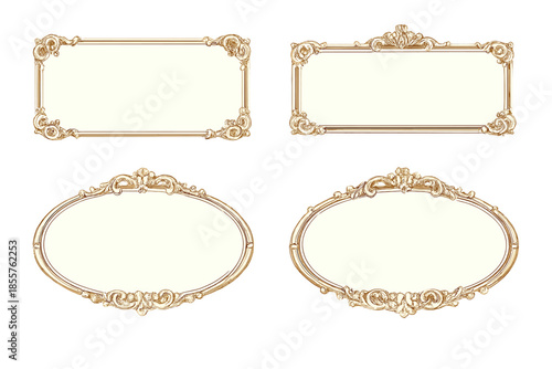 Ornate vintage frames with parchment backgrounds