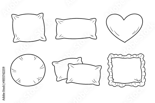 Collection of cartoon pillows and a heart shape