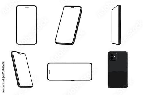 Smartphone mockup with blank screen, multiple angles