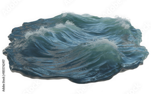 A dynamic close-up shot of turbulent blue ocean waves with white foamy crests isolated on transparent background