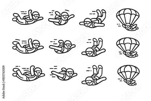 Skydiving Icons Set on Gradient Background