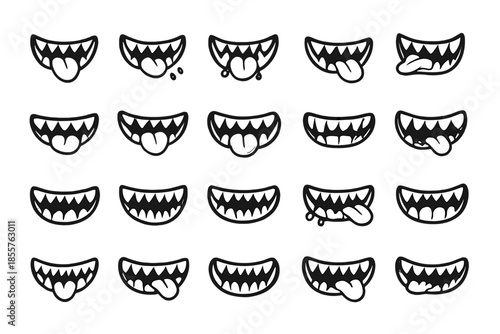 Collection of Cartoon Mouth Expressions on Grey Background