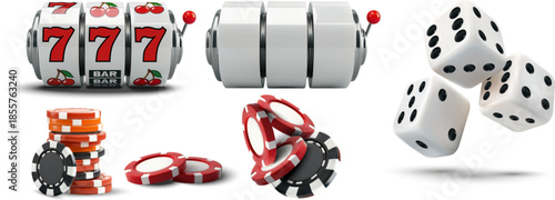 Casino Gambling Icons Set with Slot Machine Dice and Chips