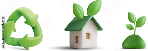 Eco Friendly Icons Set with Recycling Green Home and Plant