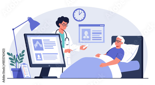 Doctor consulting with patient in hospital bed