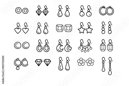 Set of outline icons for earrings on a gray background