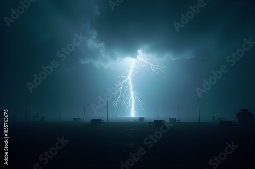Dramatic Lightning Strike Over a Dark Landscape