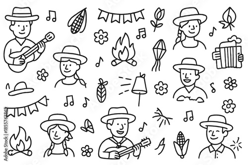 Festa Junina Doodle Set: Brazilian June Festival Hand Drawn Icons