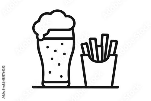 Beer and french fries line icon