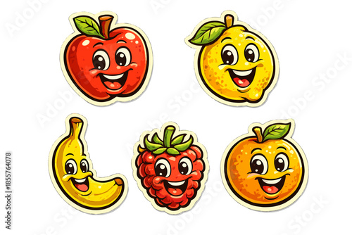 Cute Cartoon Fruits with Happy Faces