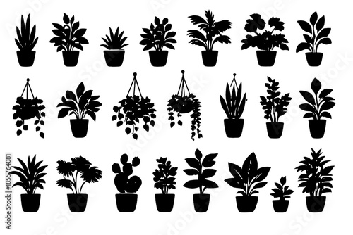 Collection of silhouette potted plants