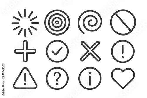 Collection of dark gray icons on a black background.