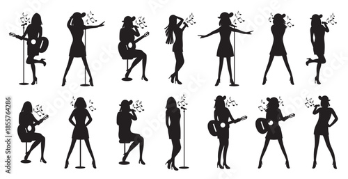 people singing silhouettes vector