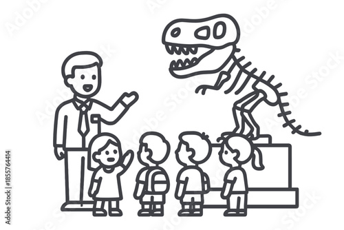 Children on a field trip to a dinosaur exhibit
