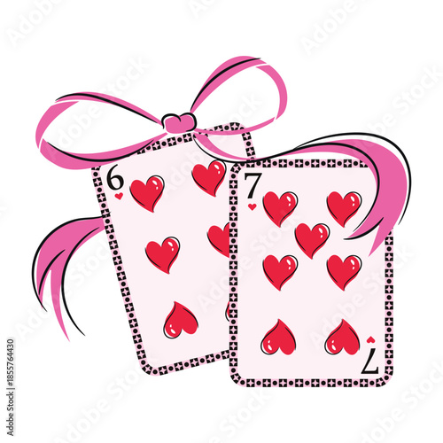 67 Valentine Day Cards meme with Bow hearts detail. Preppy Six Seven Valentines Coquette Simple Shirt Design