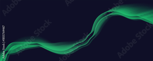 Elegant Blue and Green Line Wave Design with Fluid Dynamics, Perfect for High-Tech Backgrounds, Futuristic Digital Artwork, and Contemporary Graphic Design Projects