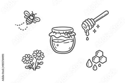 Honey and Bee Line Art on Dark Background