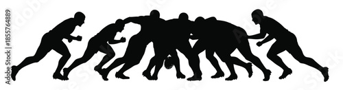 silhouette of a rugby team on a white background 