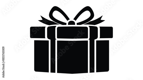 A black gift box with a bow rendered as a striking silhouette