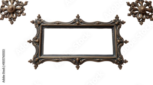 Elegant Ornate Dark Bronze Antique Frame with Intricate Decorative Details Isolated on White Background
