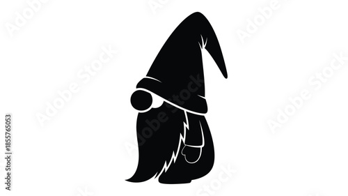 A striking black silhouette of a bearded wizard wearing a pointed hat silhouette