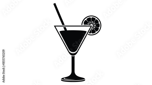 A classic martini glass with a lemon slice depicted as a silhouette