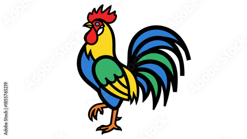 Colorful Cartoon Rooster Standing Proudly.