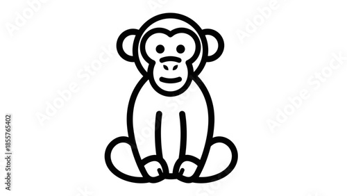 Simple Black Line Drawing of Monkey.