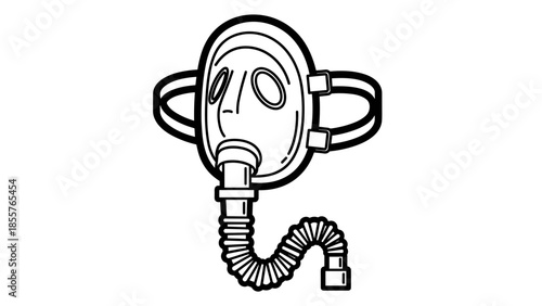 Simple Line Drawing of Gas Mask.