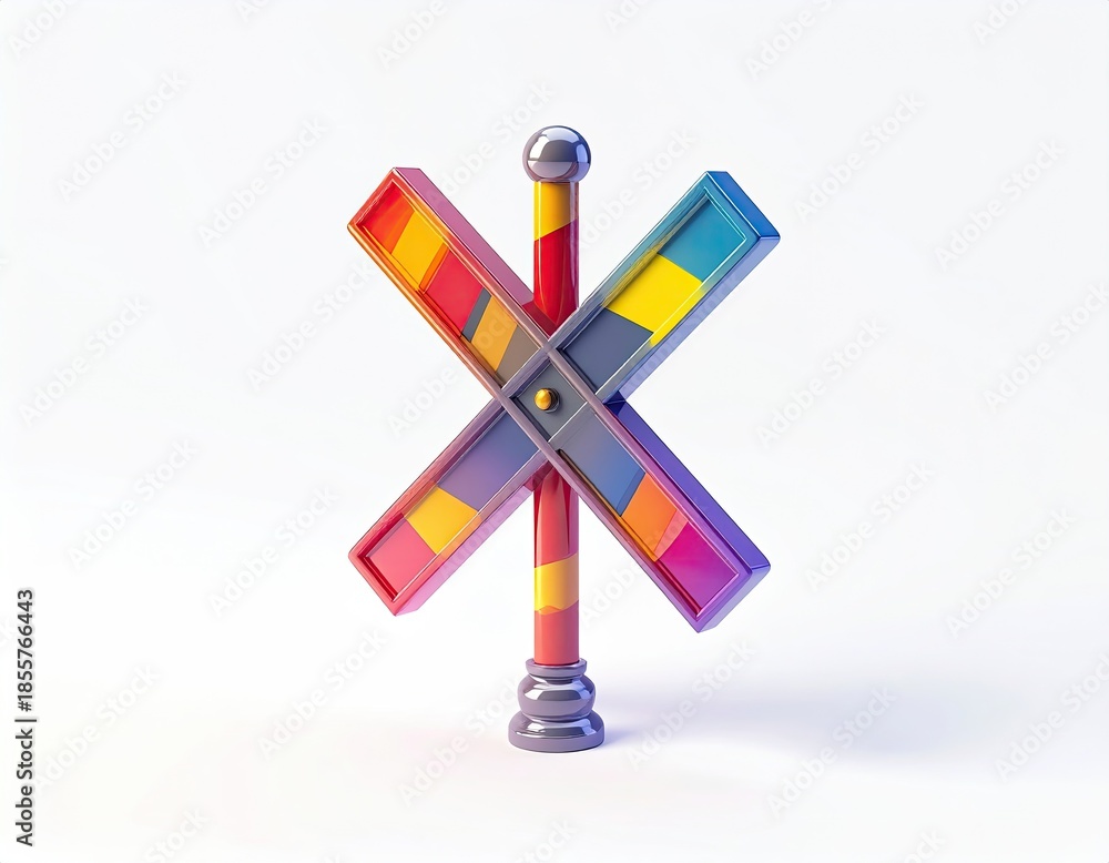 Obraz premium Colorful abstract crossed bars on a post against a bright white background