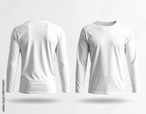 White Long Sleeve T-Shirt Mockup Front and Back View