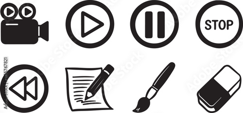 Black and white set of web icons and symbols for design and tools