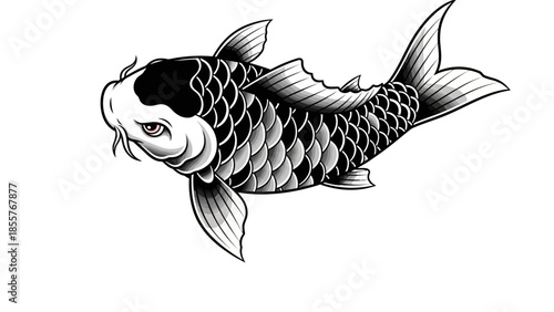 Blackwork koi fish tattoo vector, bold solid black ink style .