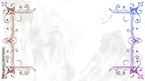 Elegant Symmetrical Decorative Frames with Vintage inspired Scrolling Patterns in Contrasting Colors