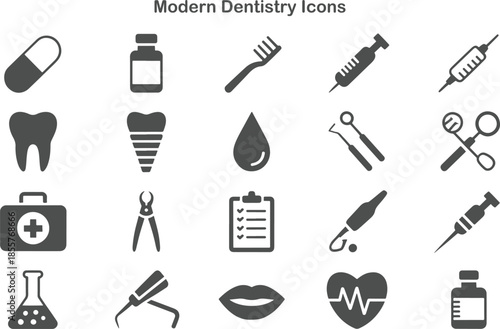 Diverse Set of Modern Dental and Medical Healthcare Professional Icons Collection
