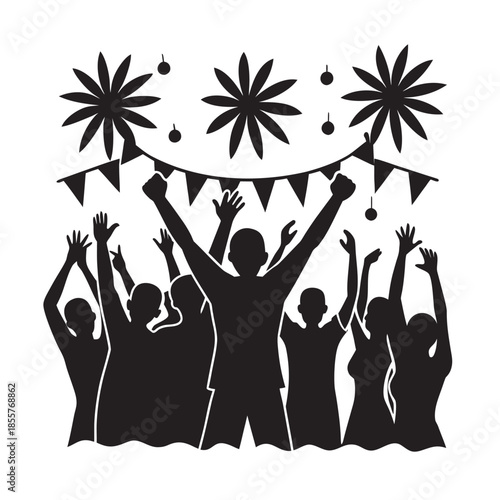 Happy Festival Celebration Dancing Crowd Silhouette