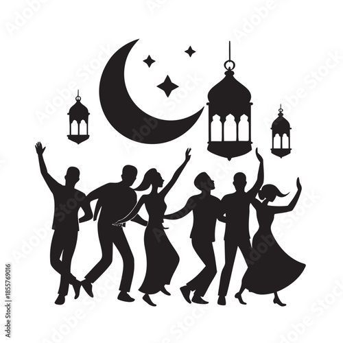 Eid Night Celebration Dance Silhouette Scene