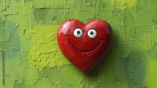 A cheerful heart with a smile and eyes. A sweet heart symbolizes love and tenderness.