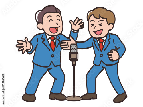 楽しそうに漫才をするお笑いコンビのイラスト2