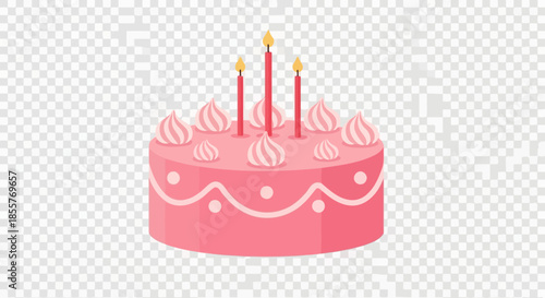 Pink Birthday Cake with Candles and Swirl Frosting - Festive Celebration