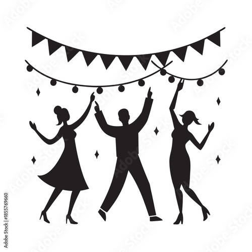 People Dancing Under Festival Lights Silhouette