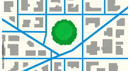 city park location map with central green space and surrounding streets in flat vector style for urban planning navigation and app design