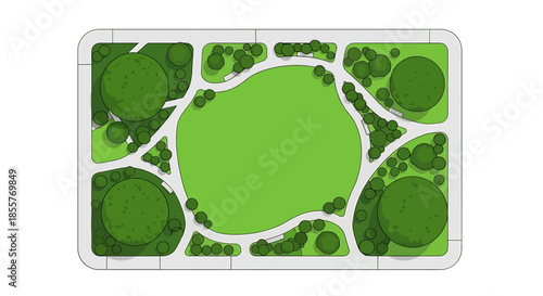 city park top view illustration with walking paths and trees flat urban landscape design for landscape architects planning layouts and infographics