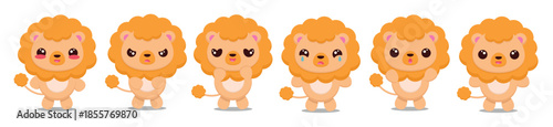 set cute cartoon lion with different emotions