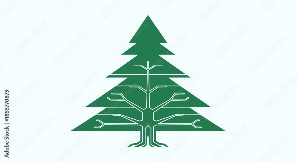 Fototapeta premium eco technology christmas tree icon with circuit board branches on white background for sustainable holiday branding and digital campaigns