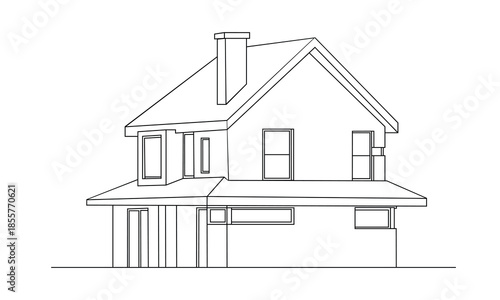 Simple architectural line drawing of a two story house