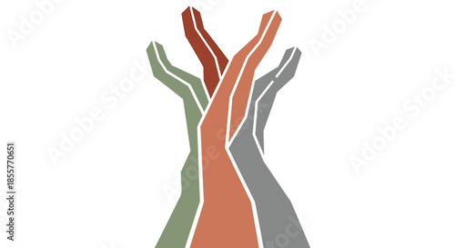 abstract teamwork hands illustration showing diverse raised arms in flat minimalist style for solidarity activism and community support campaigns